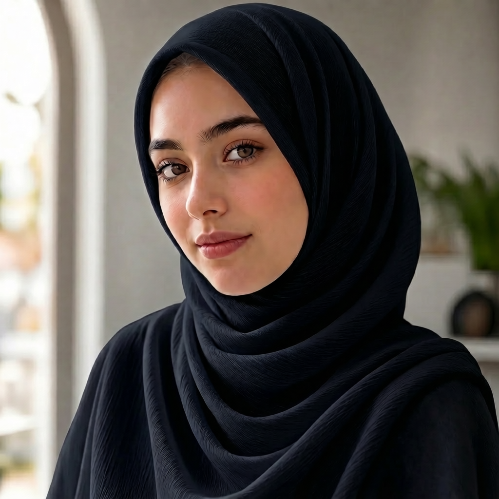 Crinkle Silk Black Hijab
