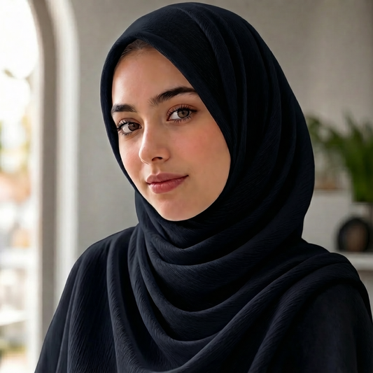 Crinkle Silk Black Hijab